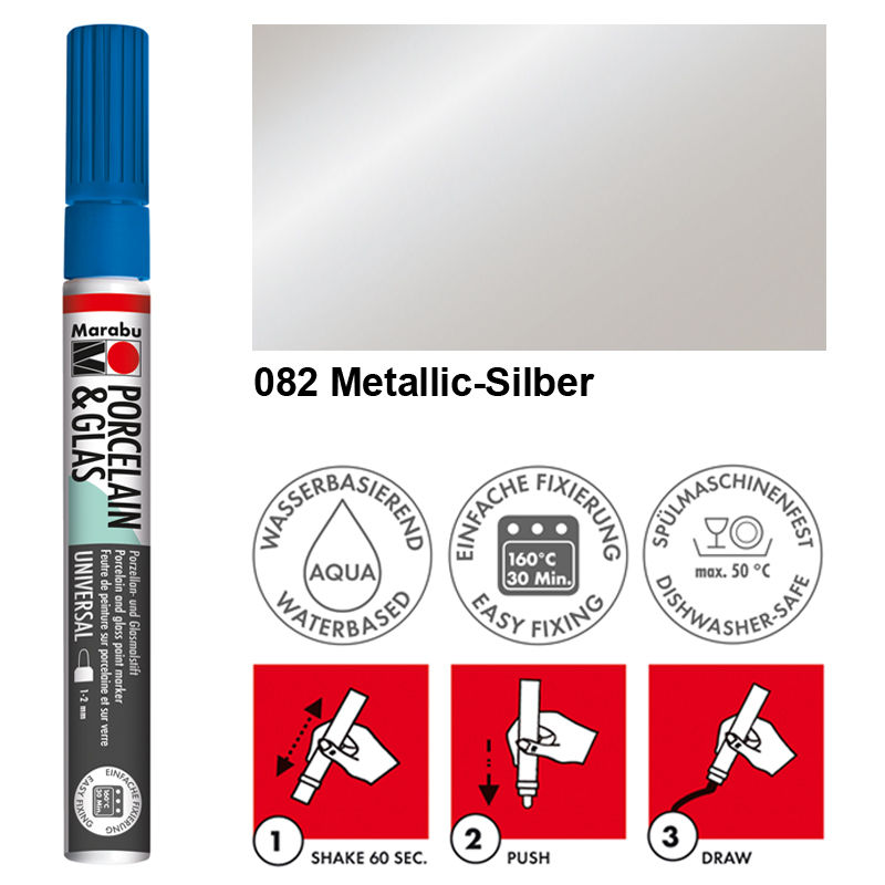 Marabu Porzellan & Glas Stift, 1-2mm, Silber