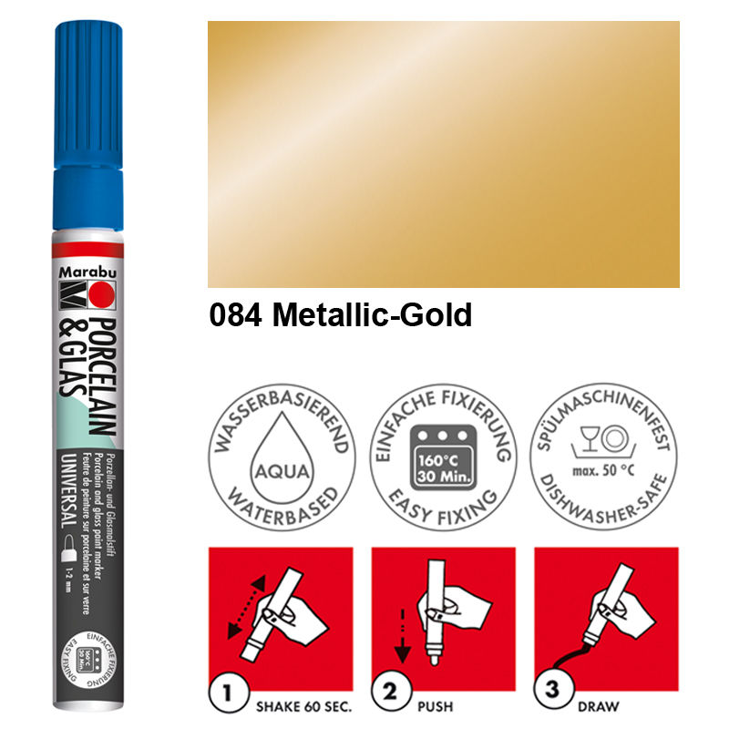 Marabu Porzellan & Glas Stift, 1-2mm, Gold