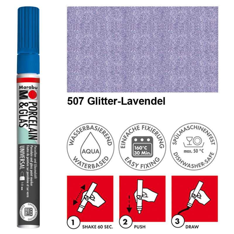 SALE Marabu Porzellan & Glas Stift Glitter-Lavendel