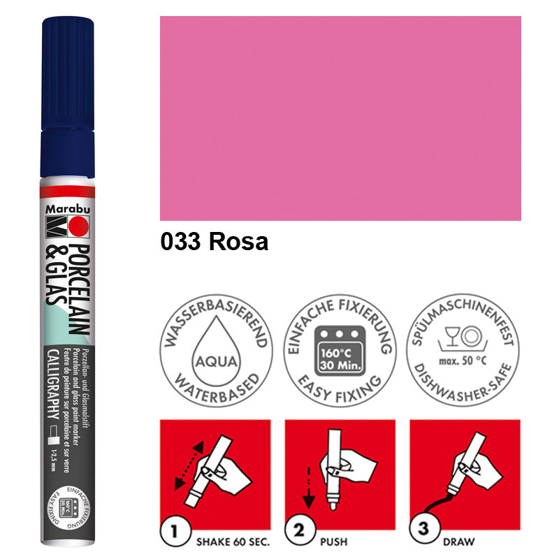 SALE Marabu Porzellan & Glas Stift, 1-2,5mm, Rosa