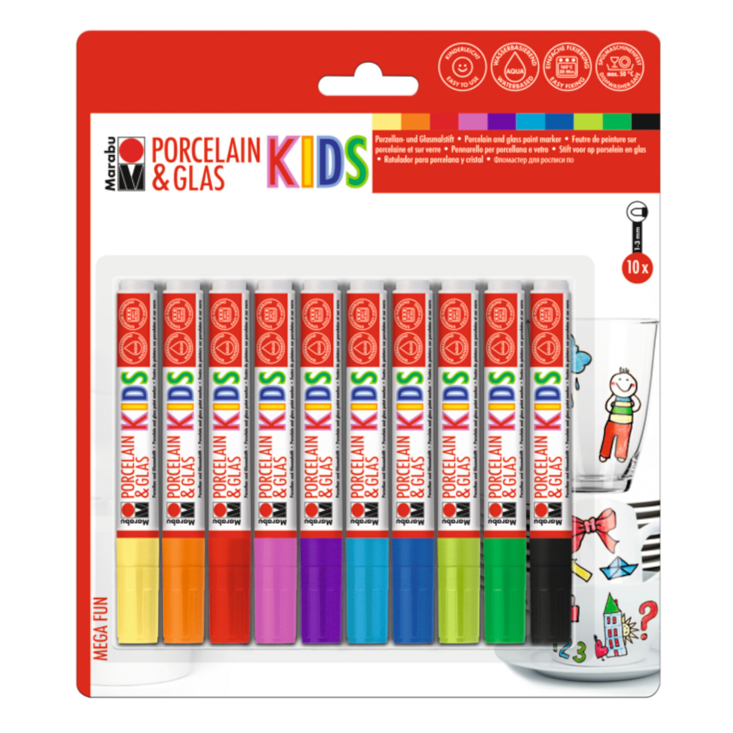 NEU Marabu KiDS Porcelain & Glas Painter, 10er Sortierung, MEGA FUN, 1-3 mm