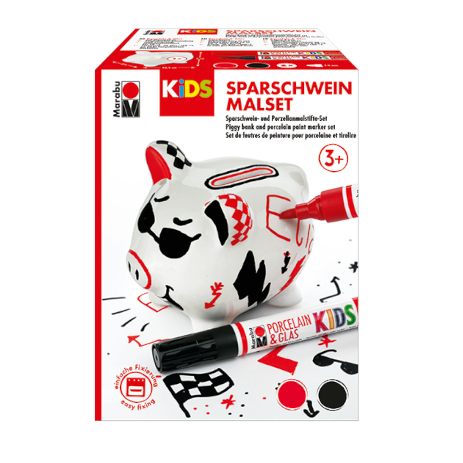 NEU Marabu KiDS Porcelain & Glas Painter, Sparschwein-Set, rot-schwarz