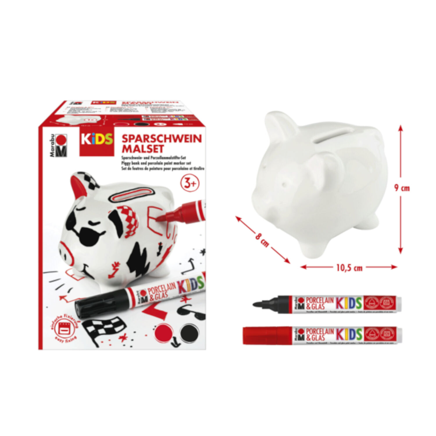 NEU Marabu KiDS Porcelain & Glas Painter, Sparschwein-Set, rot-schwarz Bild 2