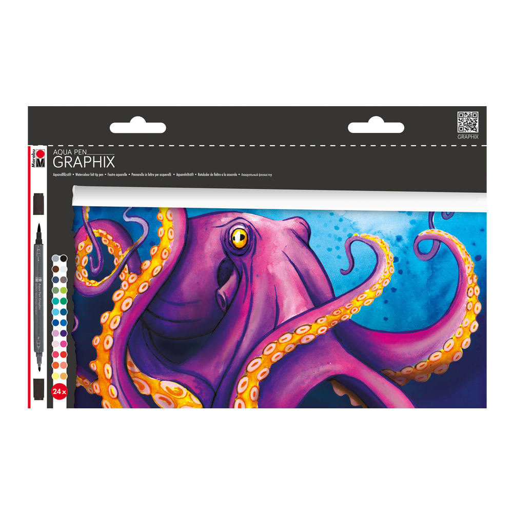 SALE Marabu Aqua Pen Graphix Set, Octopy, 24 Stifte