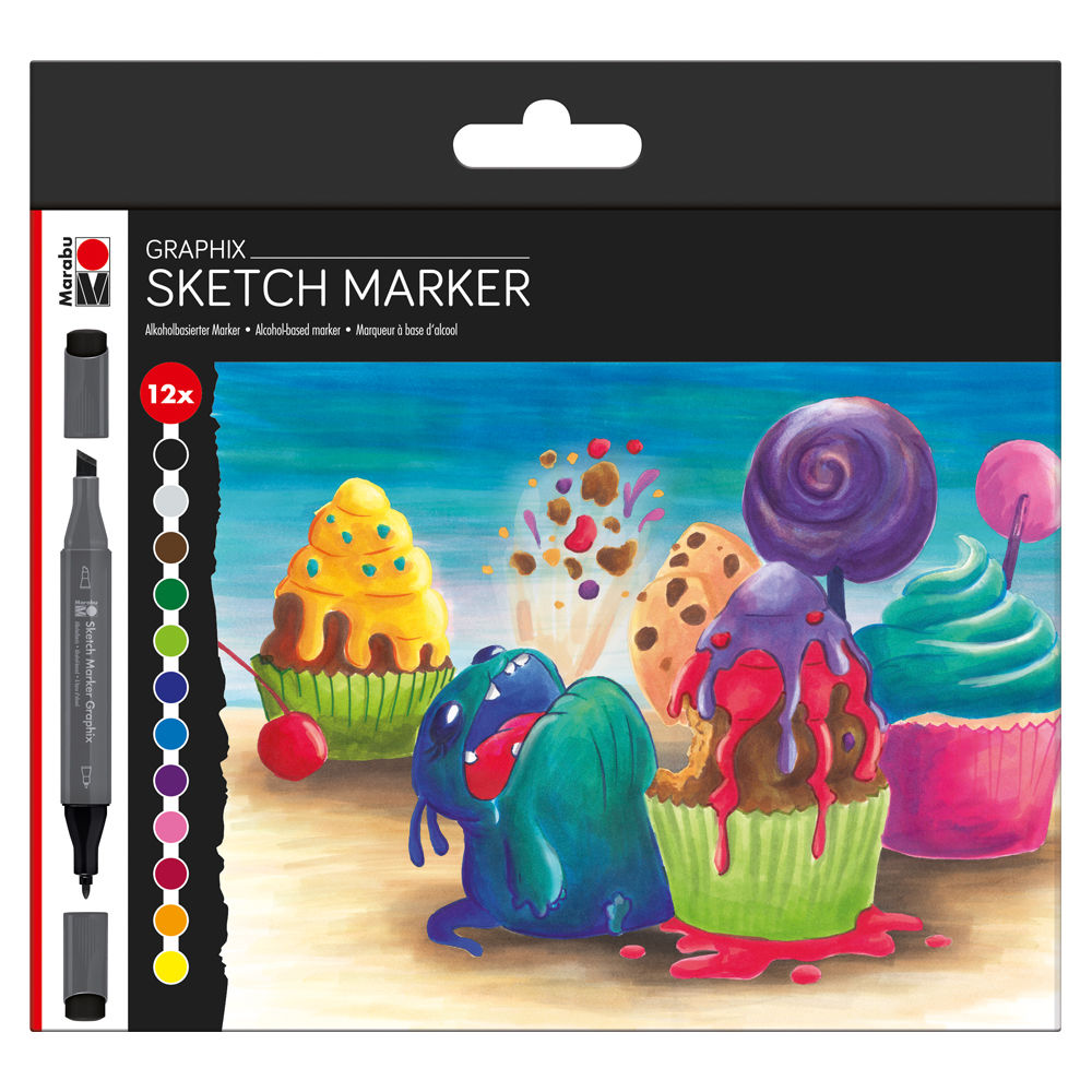 Marabu Sketch Marker Graphix-Set, SUGARHOLIC, 12 Stifte