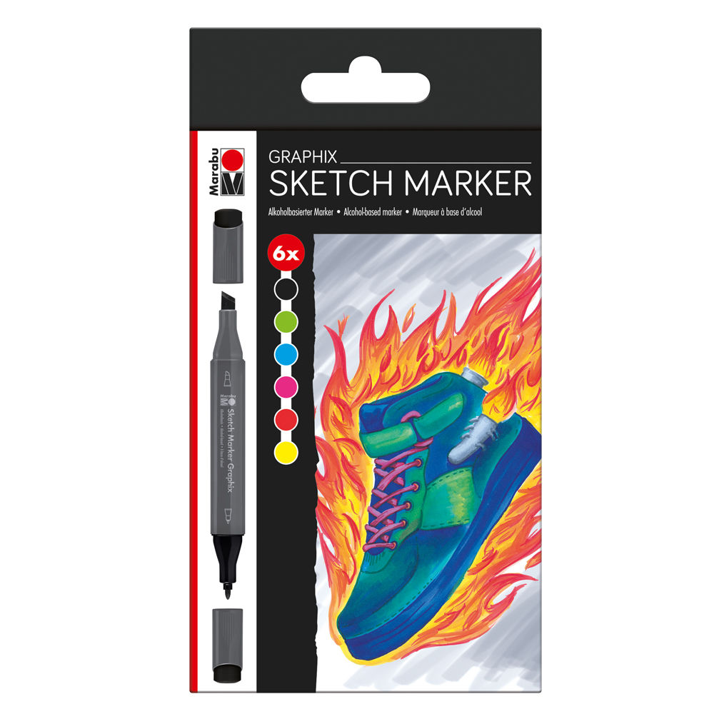SALE Marabu Sketch Marker Graphix-Set, HEAT, 6 Stifte