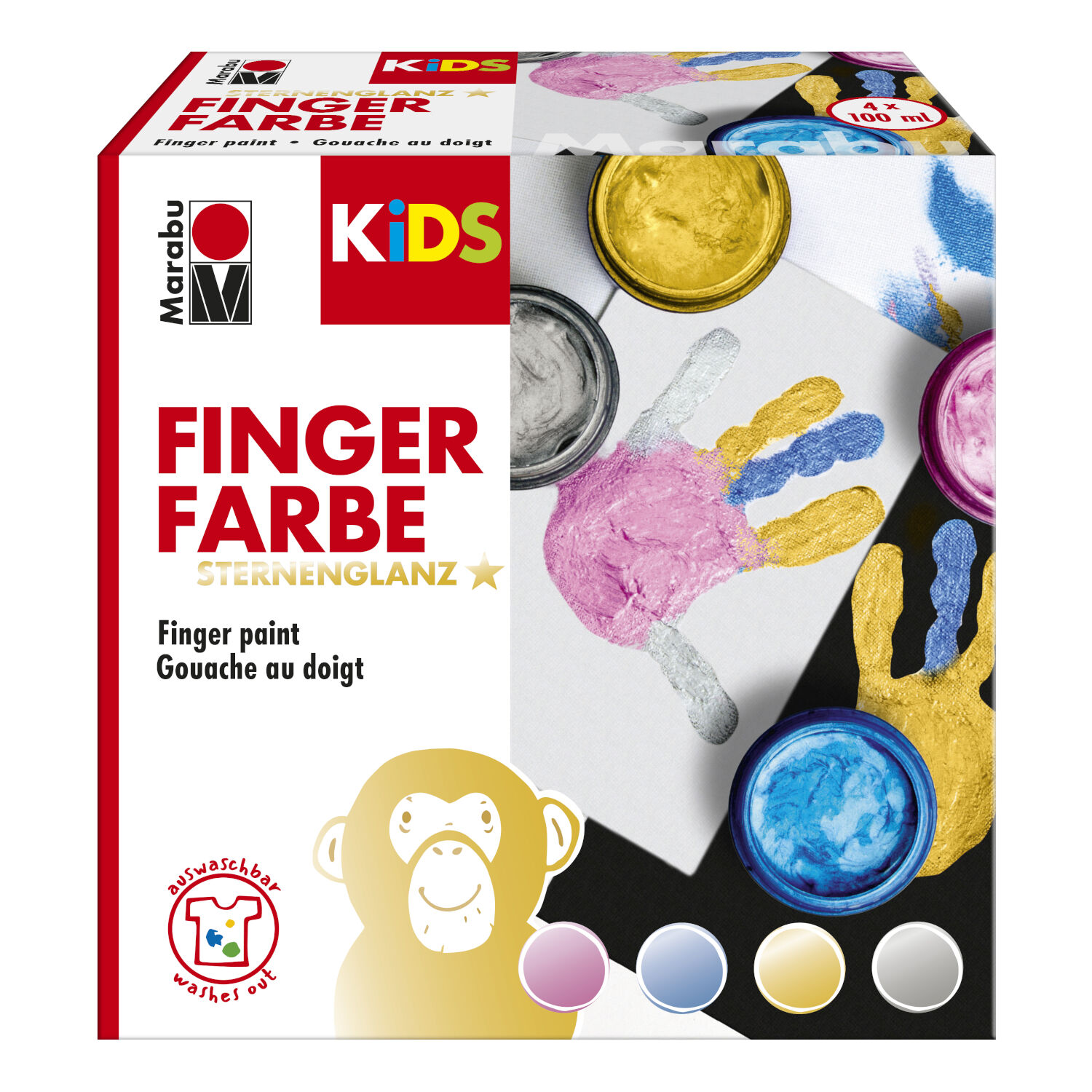NEU Marabu KiDS Fingerfarbe-Set STERNENGLANZ, 4 x 100 ml