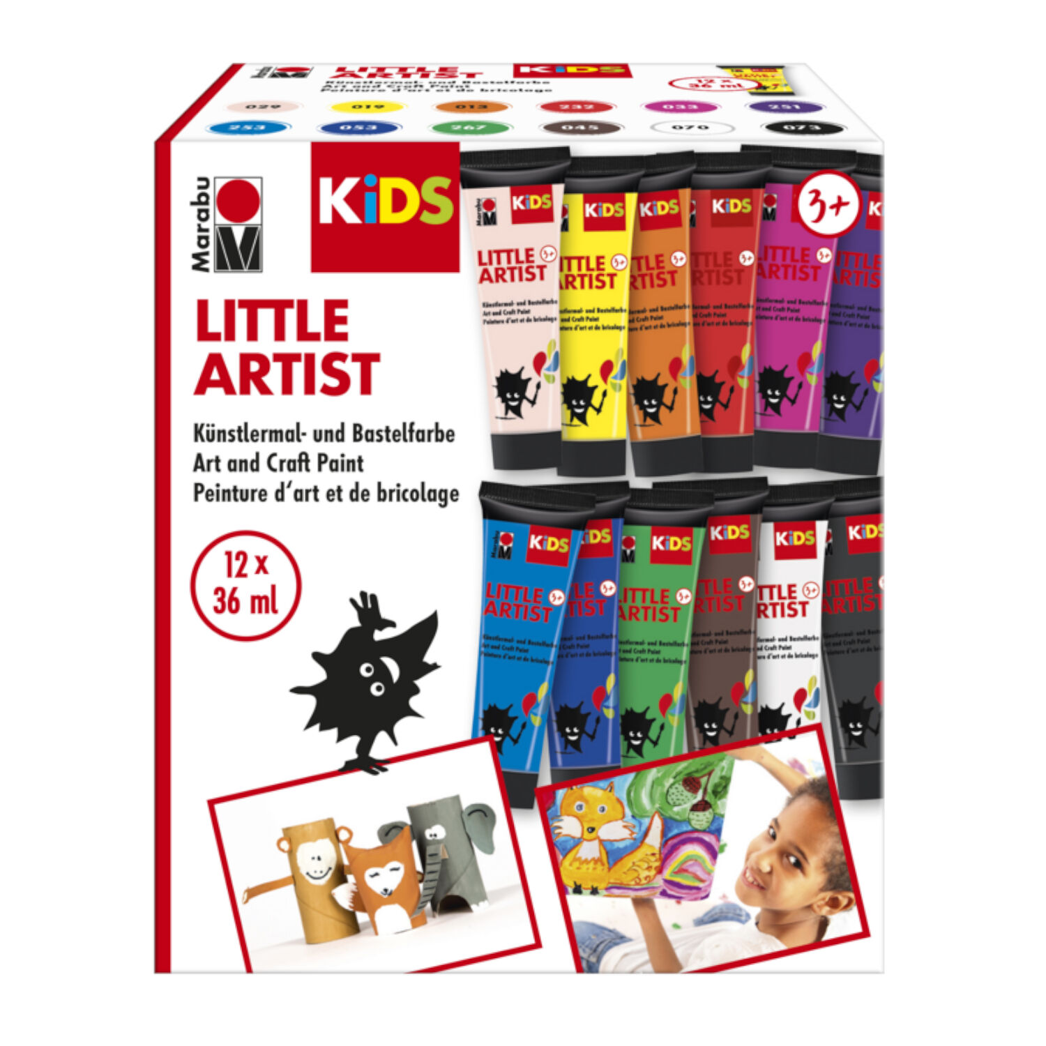 NEU Marabu Kids Little Artist Mal- und Bastelfarbe, 12er Set, 12x 36 ml