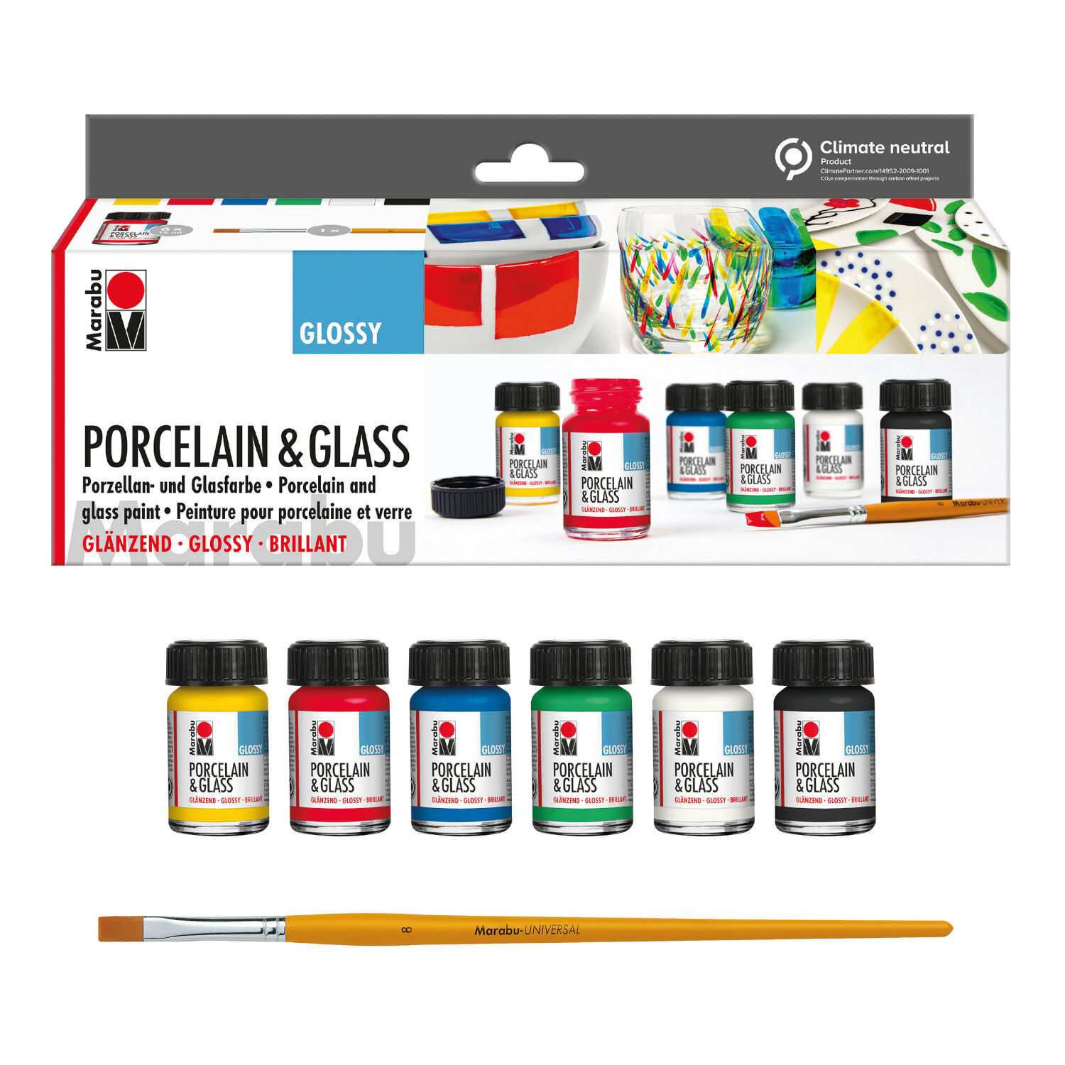 NEU Porcelain & Glass Glossy, glnzende Glasmalfarbe / Porzellanfarbe Starterset, 6 x 15 ml, inklusive Pinsel Bild 2