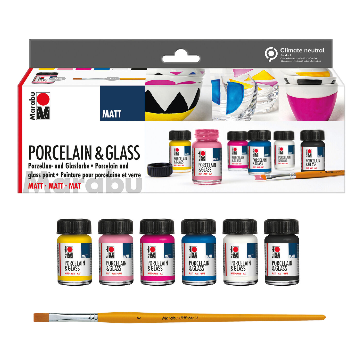 NEU Porcelain & Glass Matt, Glasmalfarbe / Porzellanfarbe Starterset, 6 x 15 ml, inklusive Pinsel Bild 2