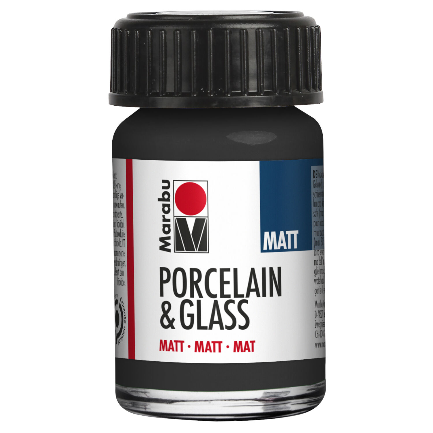 NEU Marabu Porcelain & Glass Matt, Glasmalfarbe / Porzellanfarbe 15 ml, Schwarz