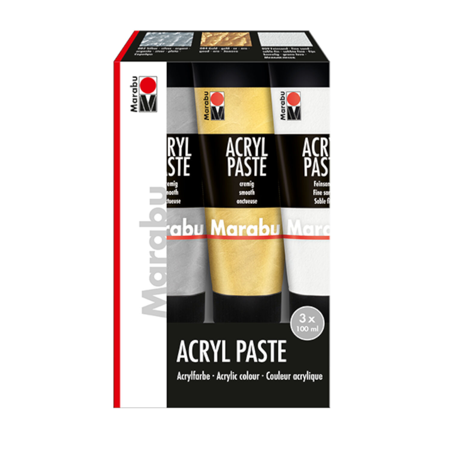 NEU Marabu Acryl Pasten Set, 3x 100 ml in Feinsand, Silber, Gold