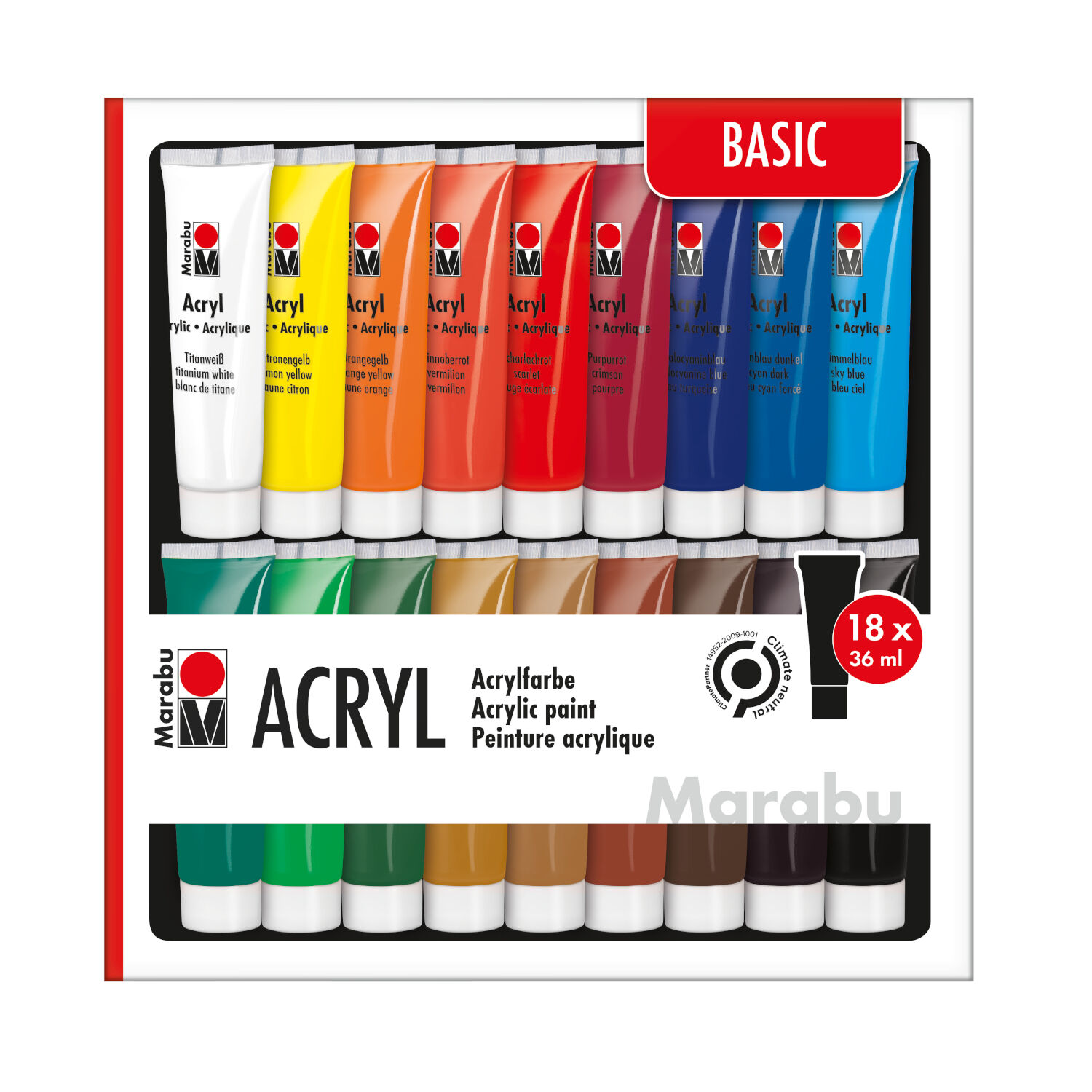 NEU Marabu Acrylfarben-Set BASIC, 18 x 36 ml Tuben