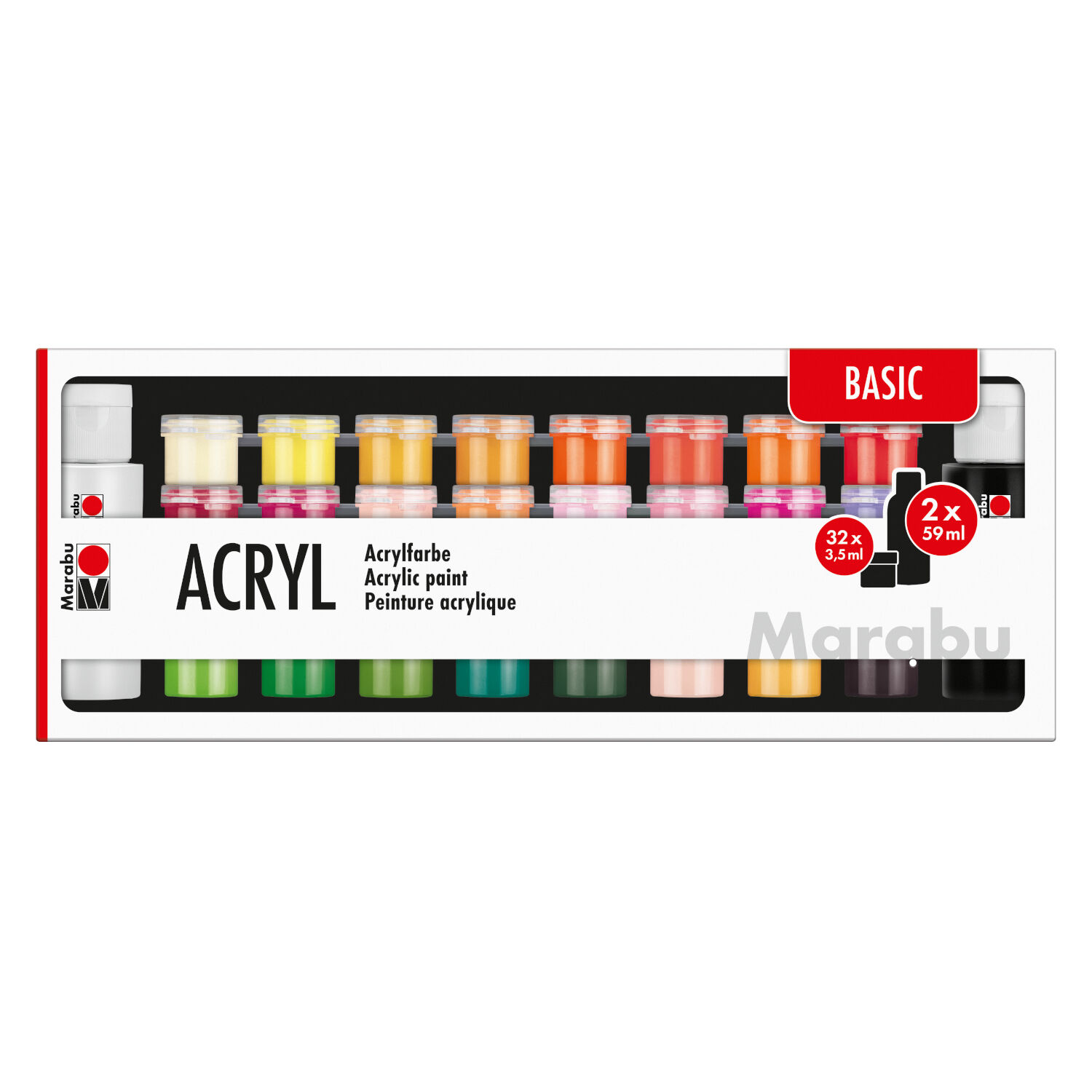 NEU Marabu Acrylfarben-Set BASIC, 32 x 3,5 ml & 2 x 59 ml