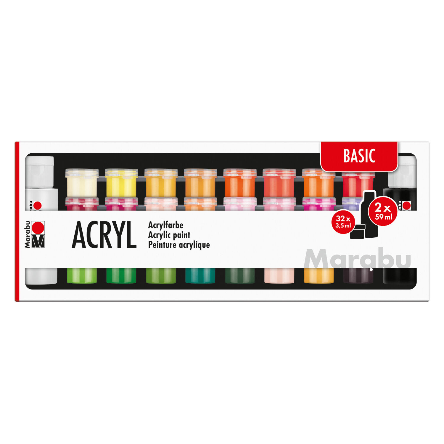 NEU Marabu Acrylfarben-Set BASIC, 32 x 3,5 ml & 2 x 59 ml
