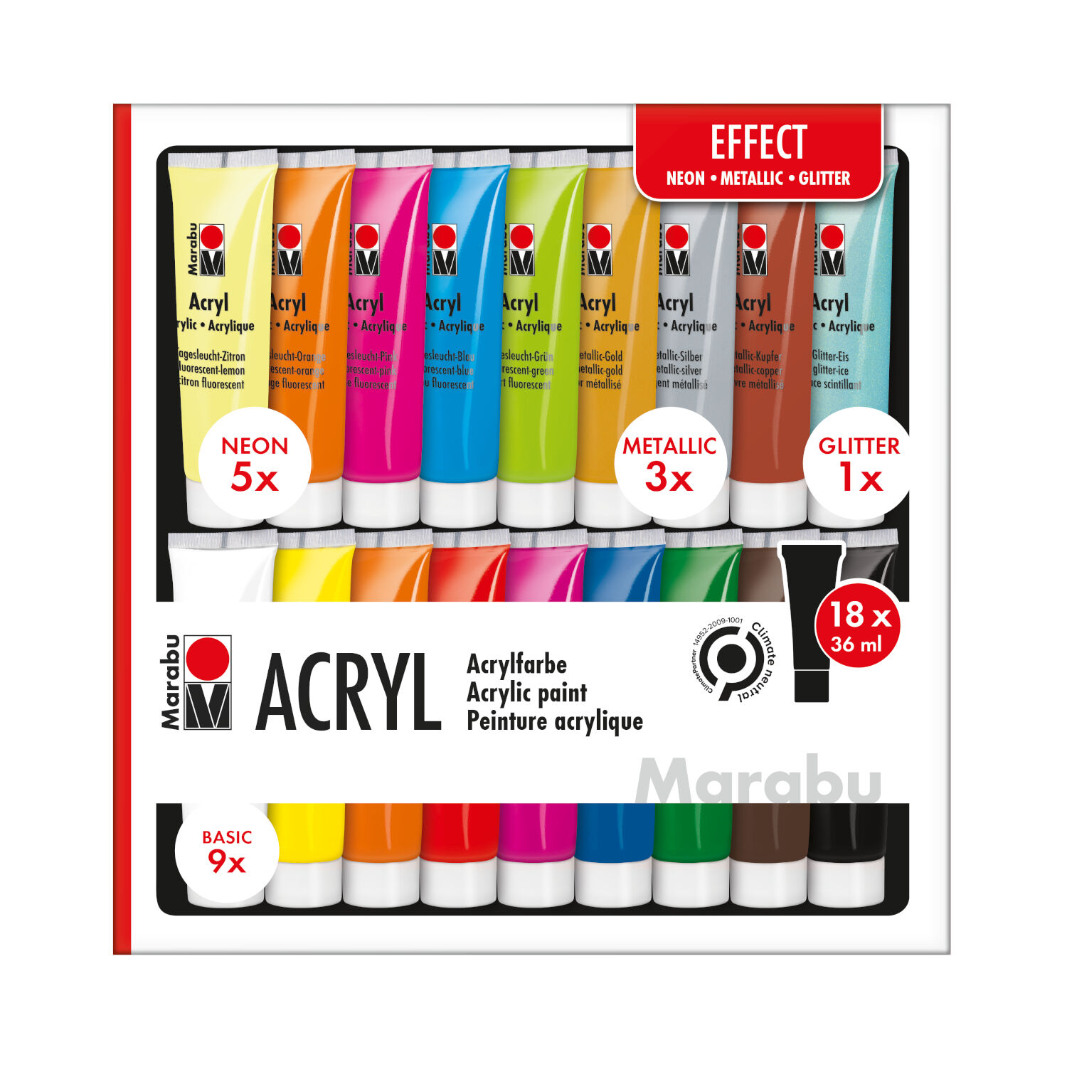 NEU Marabu Acrylfarben-Set EFFECT, 18 x 36 ml