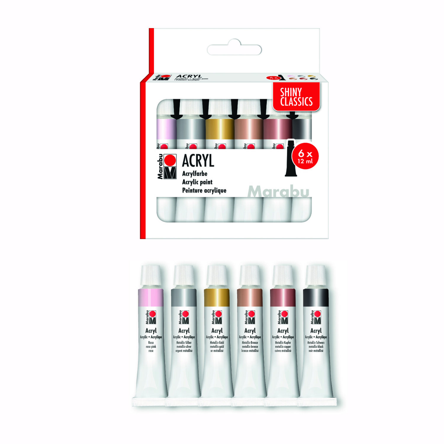 NEU Marabu Acrylfarbenset Shiny Classics, 6 x 12 ml