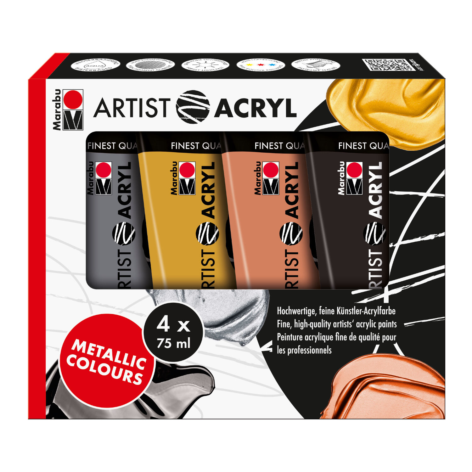 NEU Marabu Artist Acryl Sortierung METALLIC, 4 x 75 ml