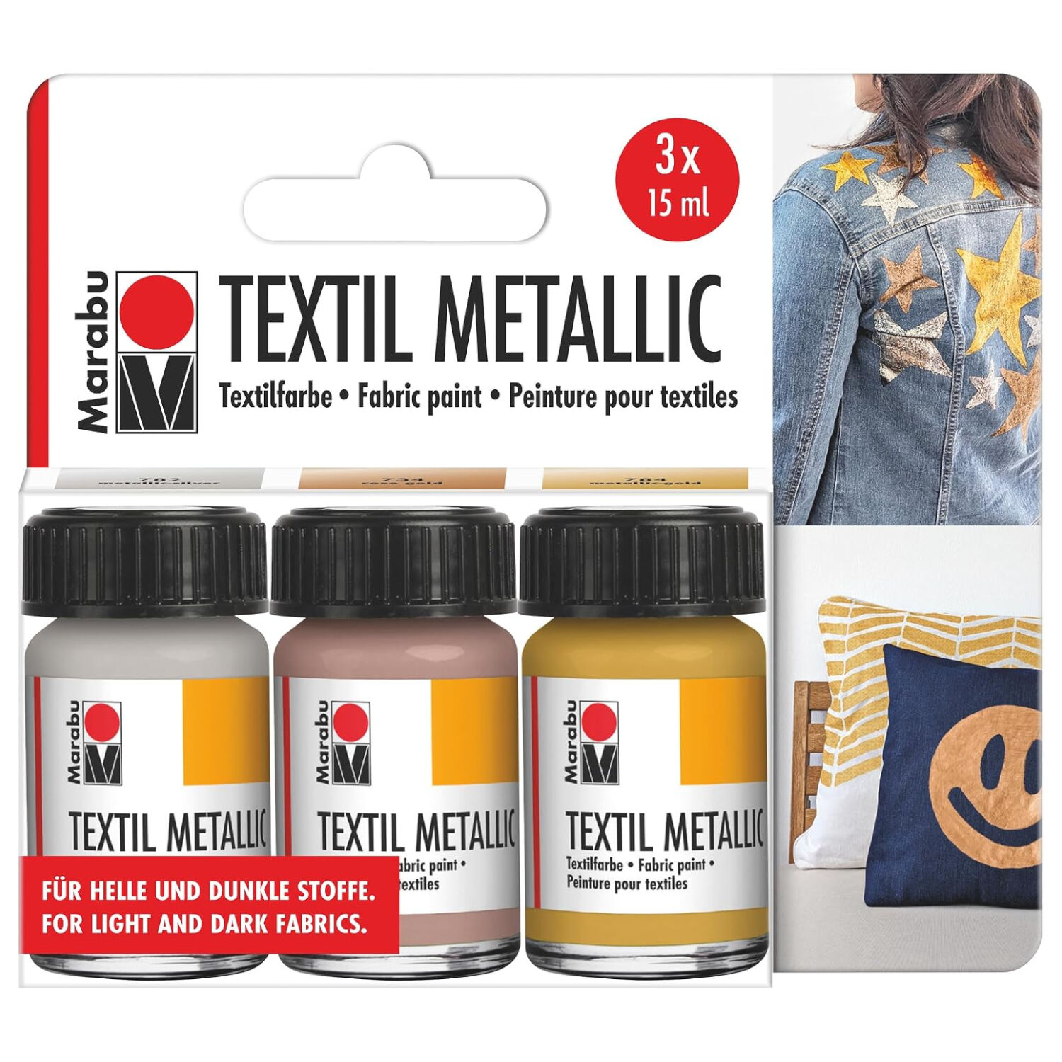 SALE Marabu-Textil Metallic Set, 3 x 15 ml PREISHIT