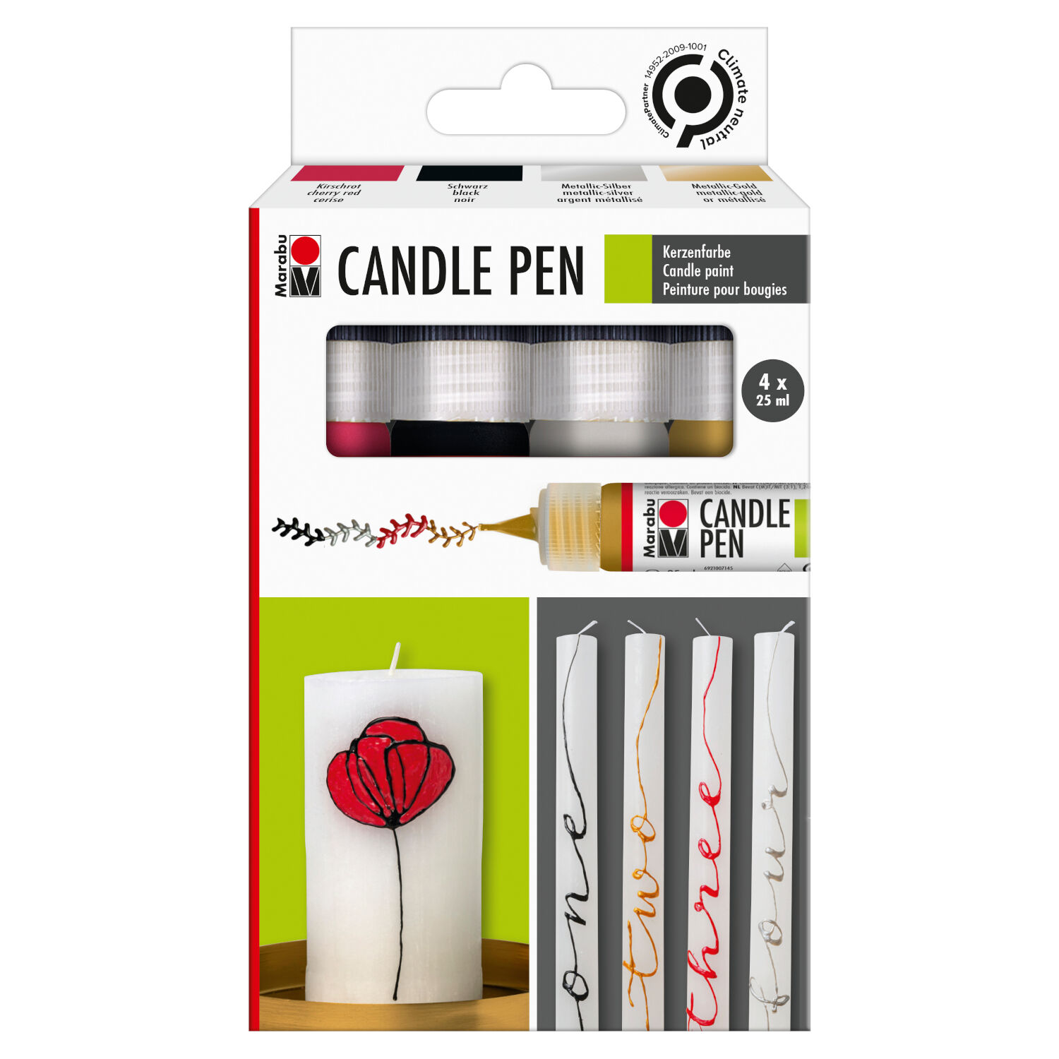 NEU Marabu Candle Pen / Kerzen-Stift Set, 4 x 25 ml