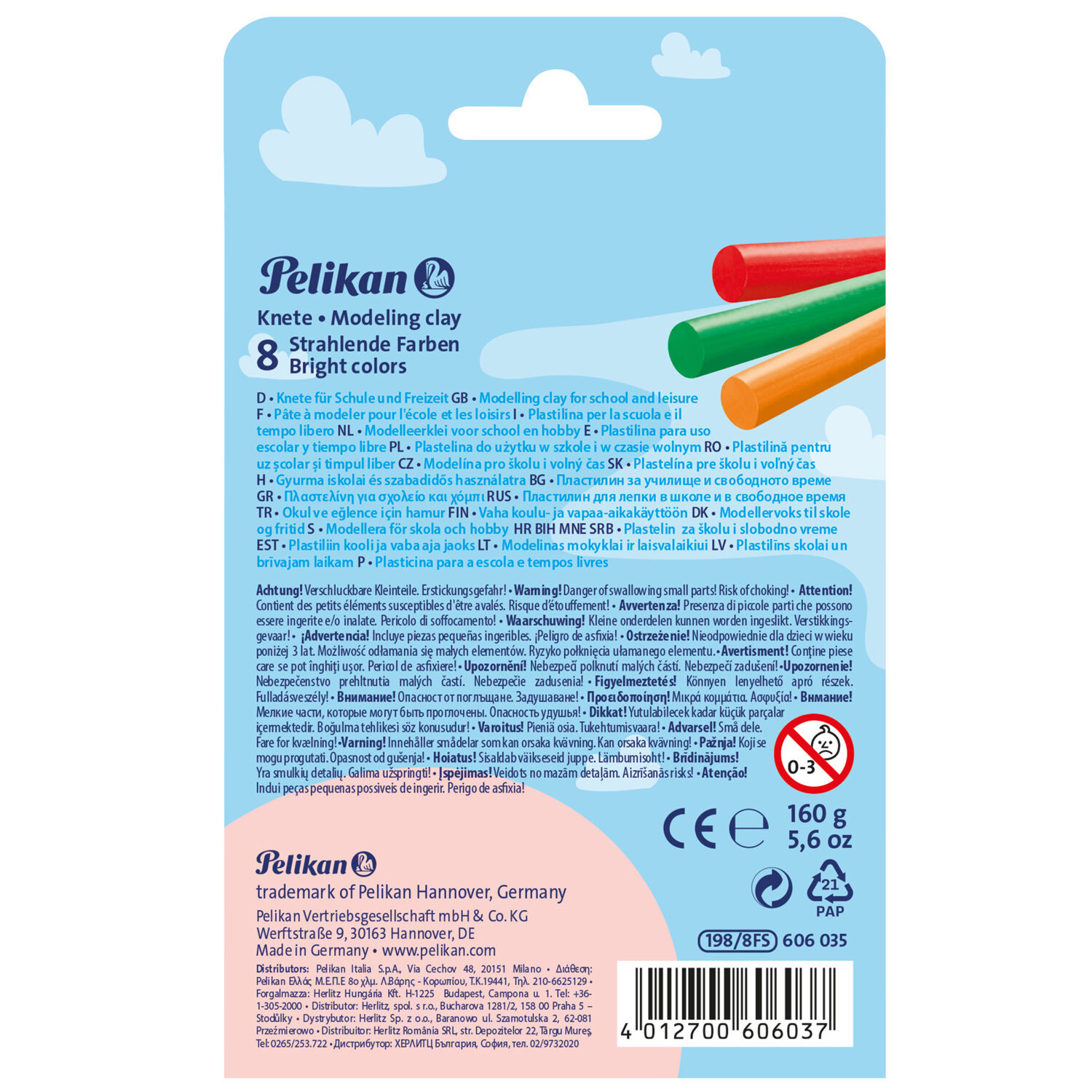 NEU Pelikan Kinderknete Creaplast dauerplastisch, 8 Stangen in der Faltschachtel, 160 g Bild 2