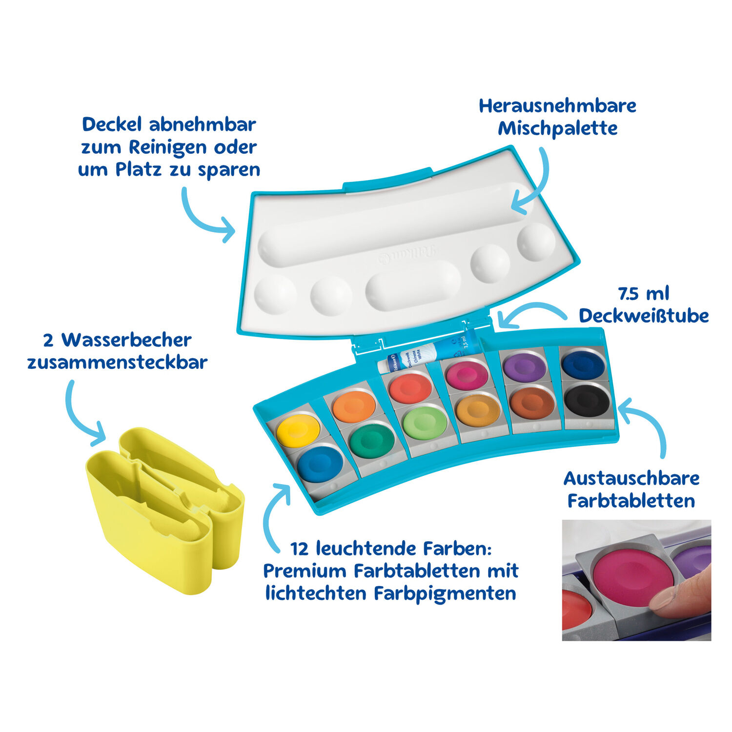 NEU Pelikan Wasserfarbkasten / Deckfarbkasten Procolor, 12 Farben, Trkis-Neongelb Bild 5