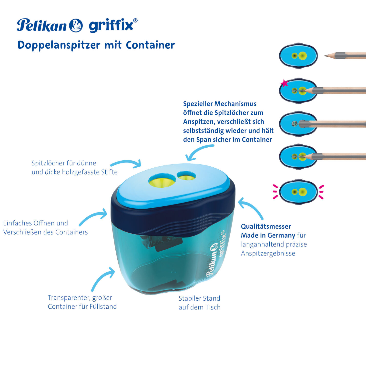 NEU Pelikan Griffix, Doppelanspitzer mit Behlter und Verschlusssystem, blau, 1 Stck Bild 3
