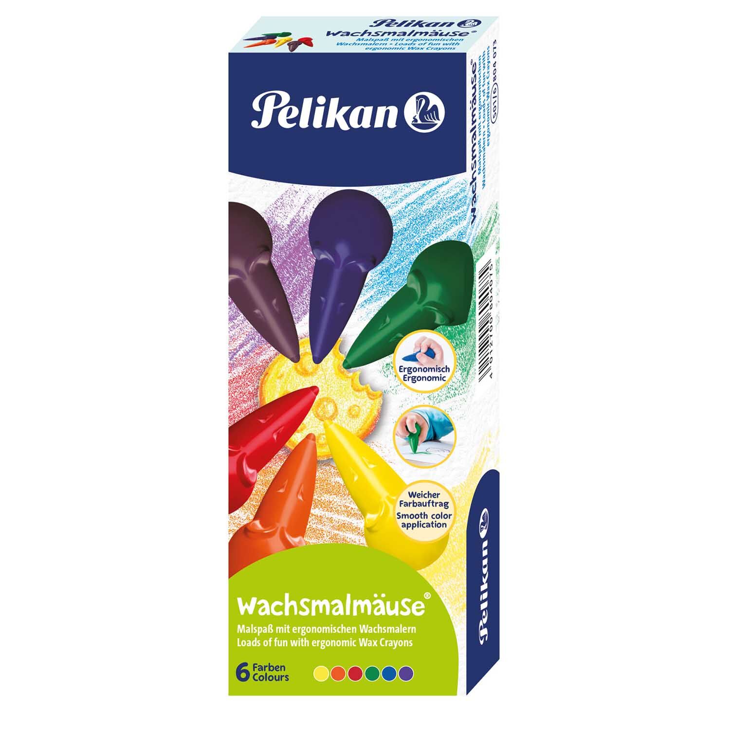 NEU Pelikan Wachsmalmuse / Wachsmaler, farbig sortiert, 6 Stck