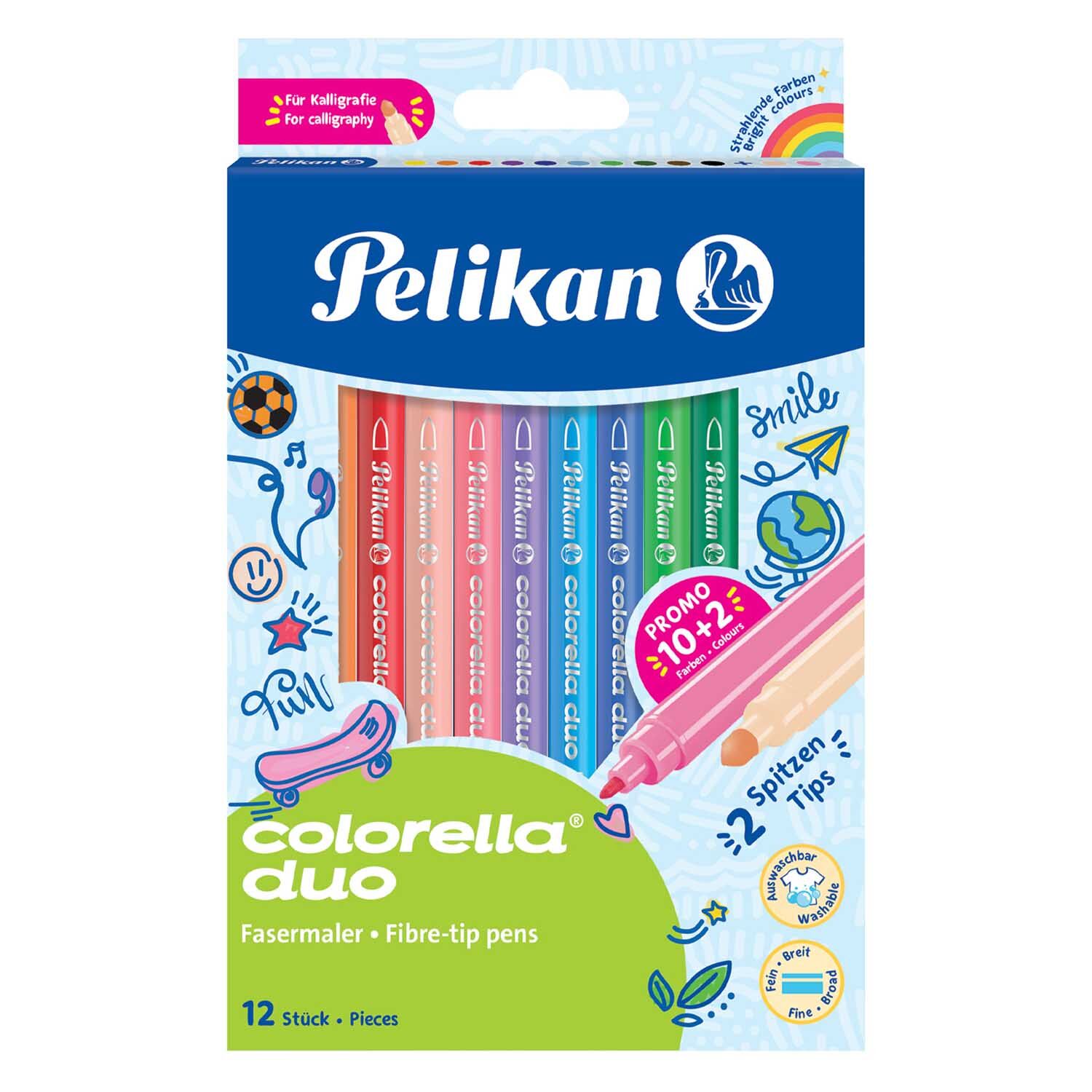 NEU Pelikan Filzstifte / Fasermaler Colorella Duo, 10+2 Farben