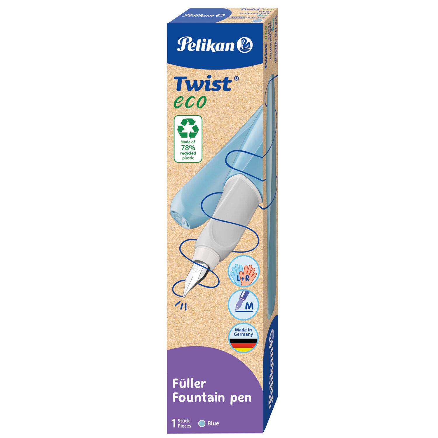 NEU Pelikan Twist eco, Fllhalter Feder M, inkl. Groraum-Tintenpatrone, Blue