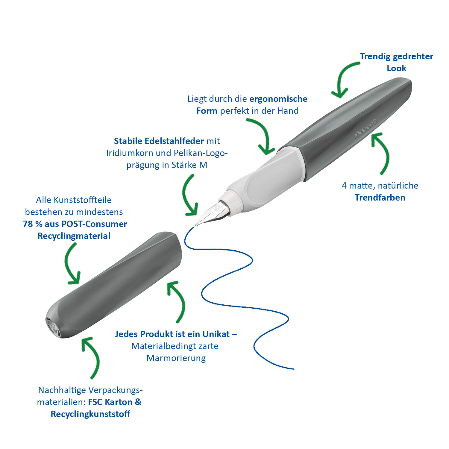 SALE Pelikan Twist eco, F�llhalter Feder M, inkl. Gro�raum-Tintenpatrone, Grey Bild 3