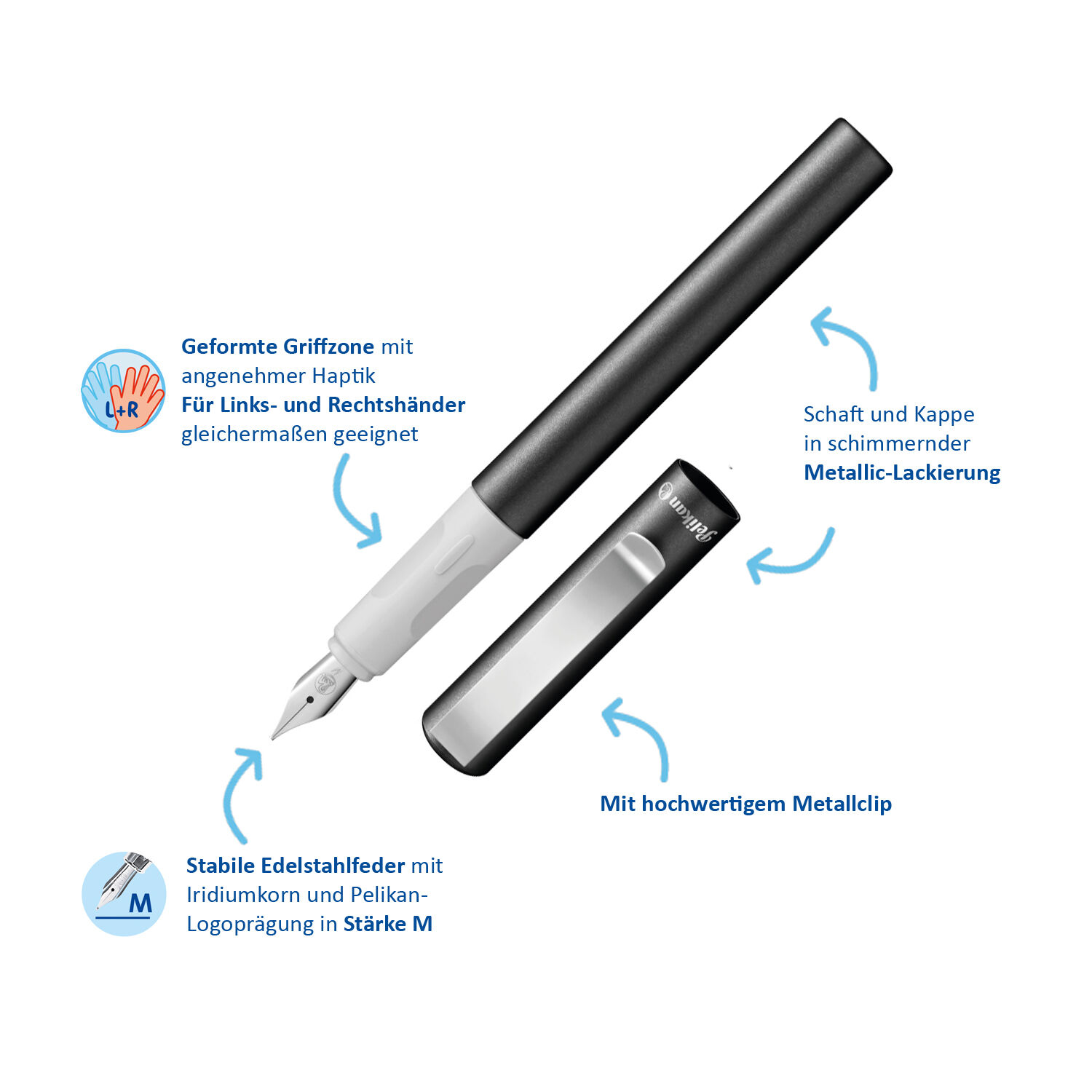 Pelikan F�llhalter Pina Colada f�r Links- und Rechtsh�nder, Anthrazit Metallic Bild 3