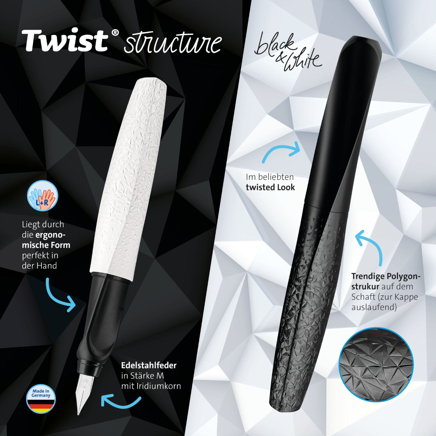 NEU Pelikan Twist Structure, Fllhalter Feder M, inkl. Tintenpatrone, Schwarz Bild 3