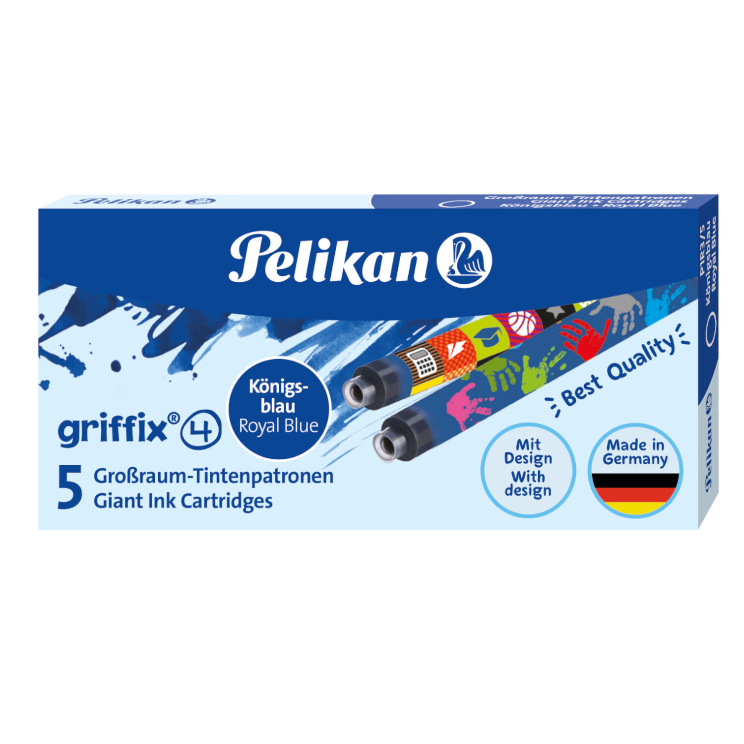NEU Pelikan Griffix Tintenpatronen bedruckt fr Fllhalter, Knigsblau und lschbar, 5 Stck