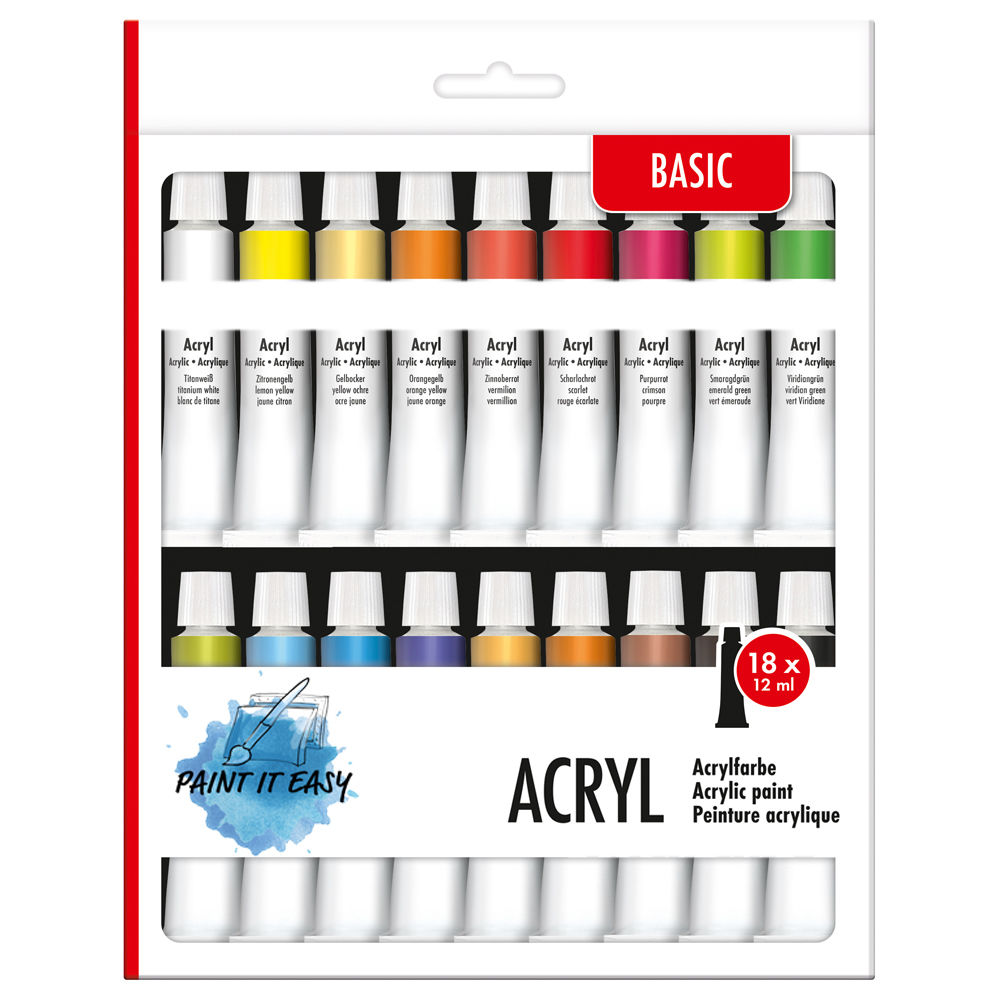 Paint it Easy Acrylfarben-Set BASIC, 18 x 12ml