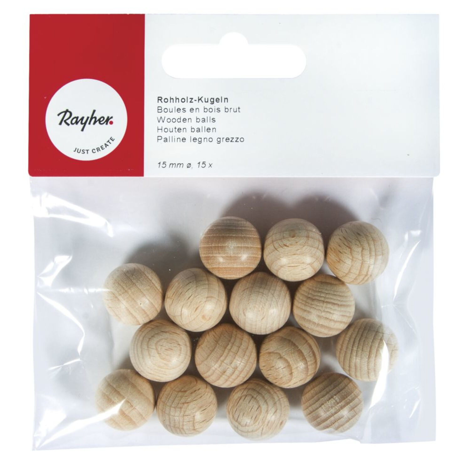 Rayher Rohholz-Kugeln, 15 Stck, 15 mm , ungebohrt