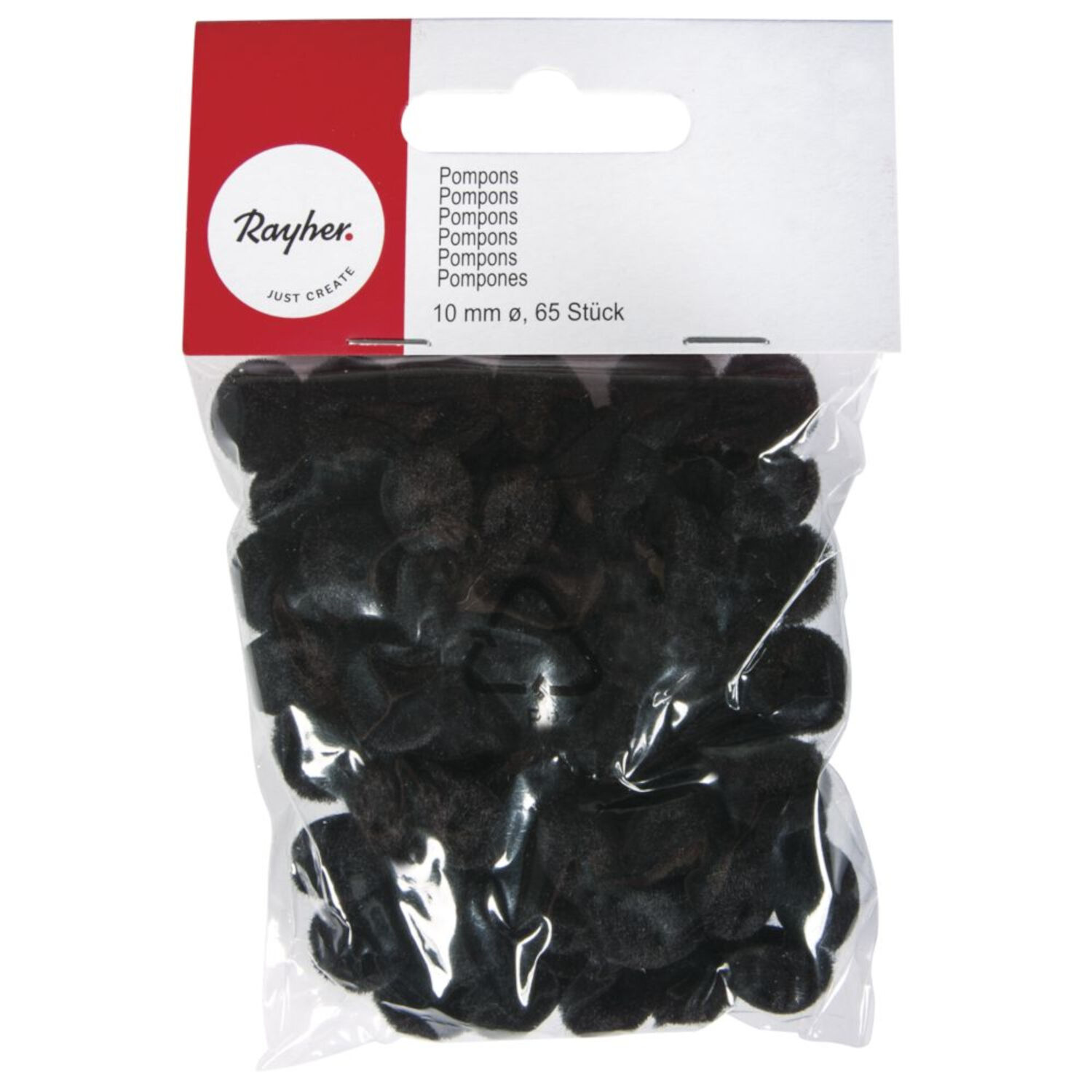 Rayher Pompons, 10 mm, 65 Stck, schwarz