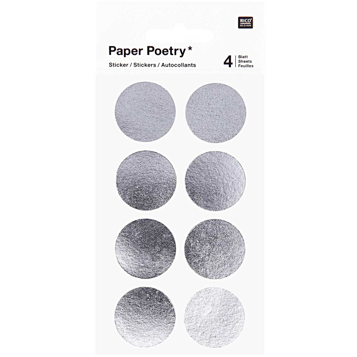NEU Papiersticker Punkte, silber, 25 mm, 4 Blatt