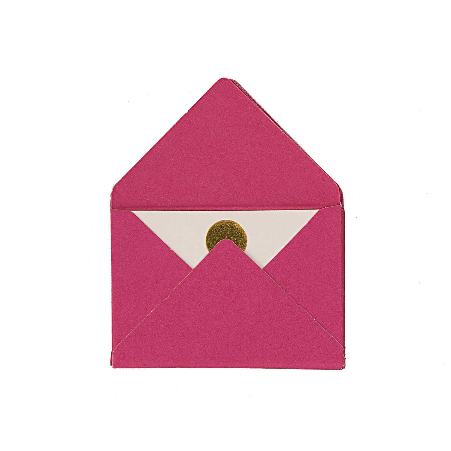 NEU Mini Briefumschläge & Karten, 3 x 4,5 cm, 10 Stück, Pink - Hot Foil Gold