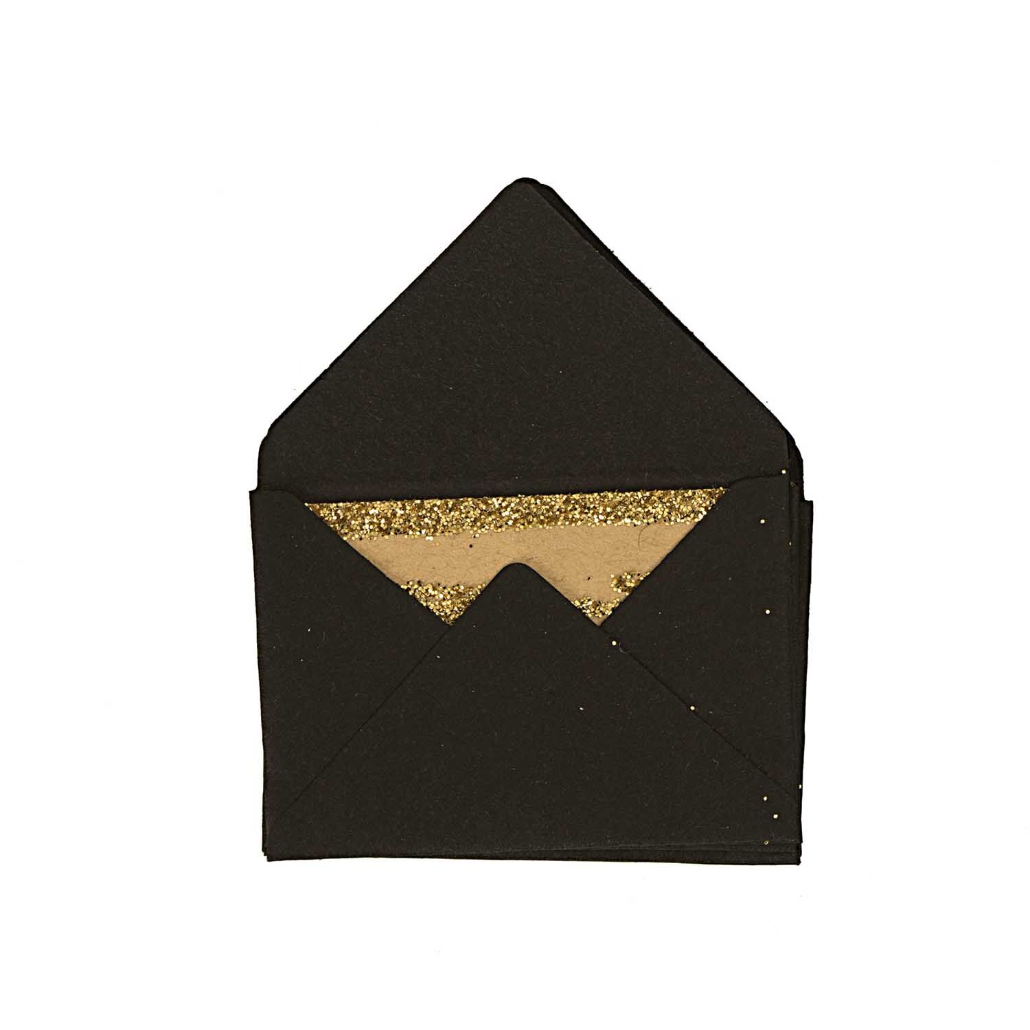 NEU Mini Briefumschlge & Karten, 3 x 4,5 cm, 10 Stck, Schwarz - Glitter Gold