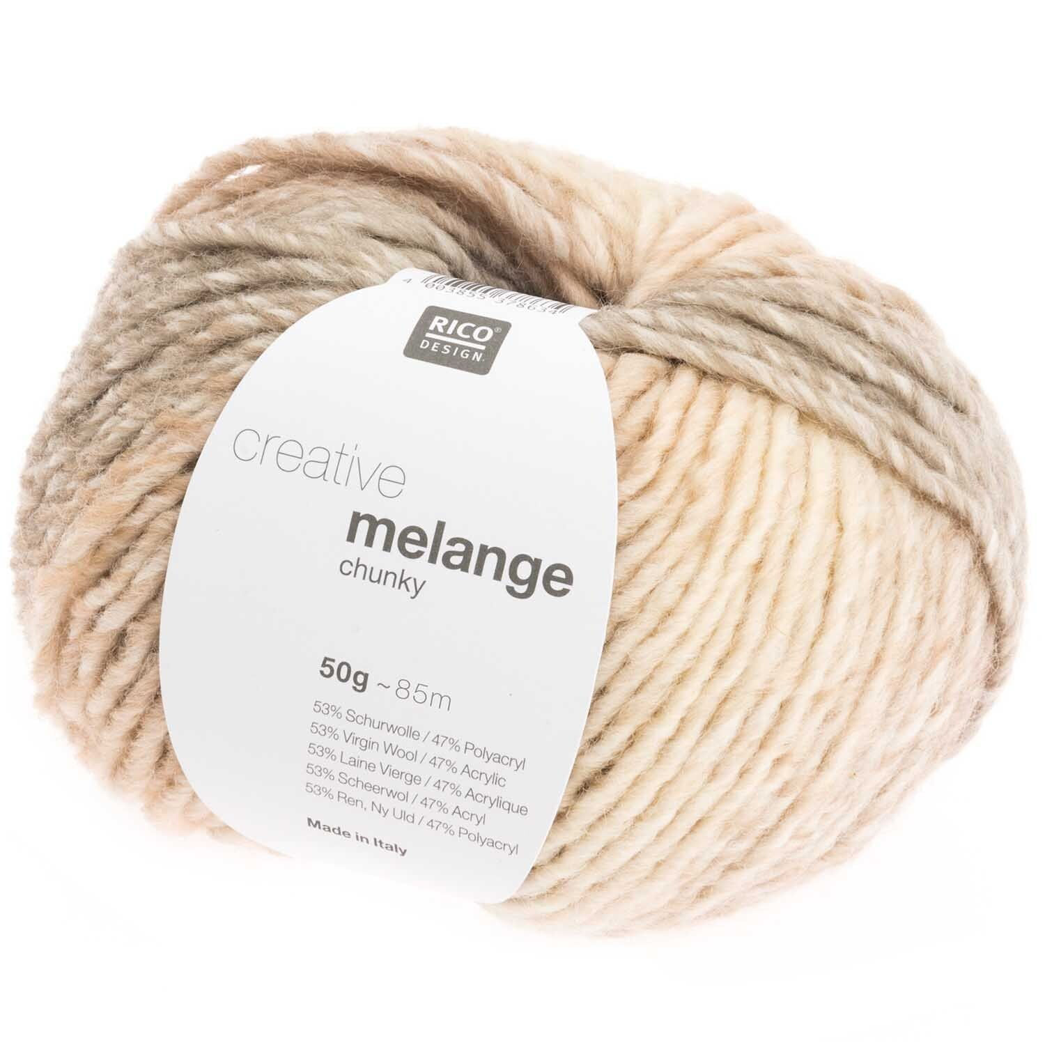 Creative Melange Chunky Hkel- und Strickgarn, 53% Schurwolle, 47% Polyacryl, 50 g, Wei