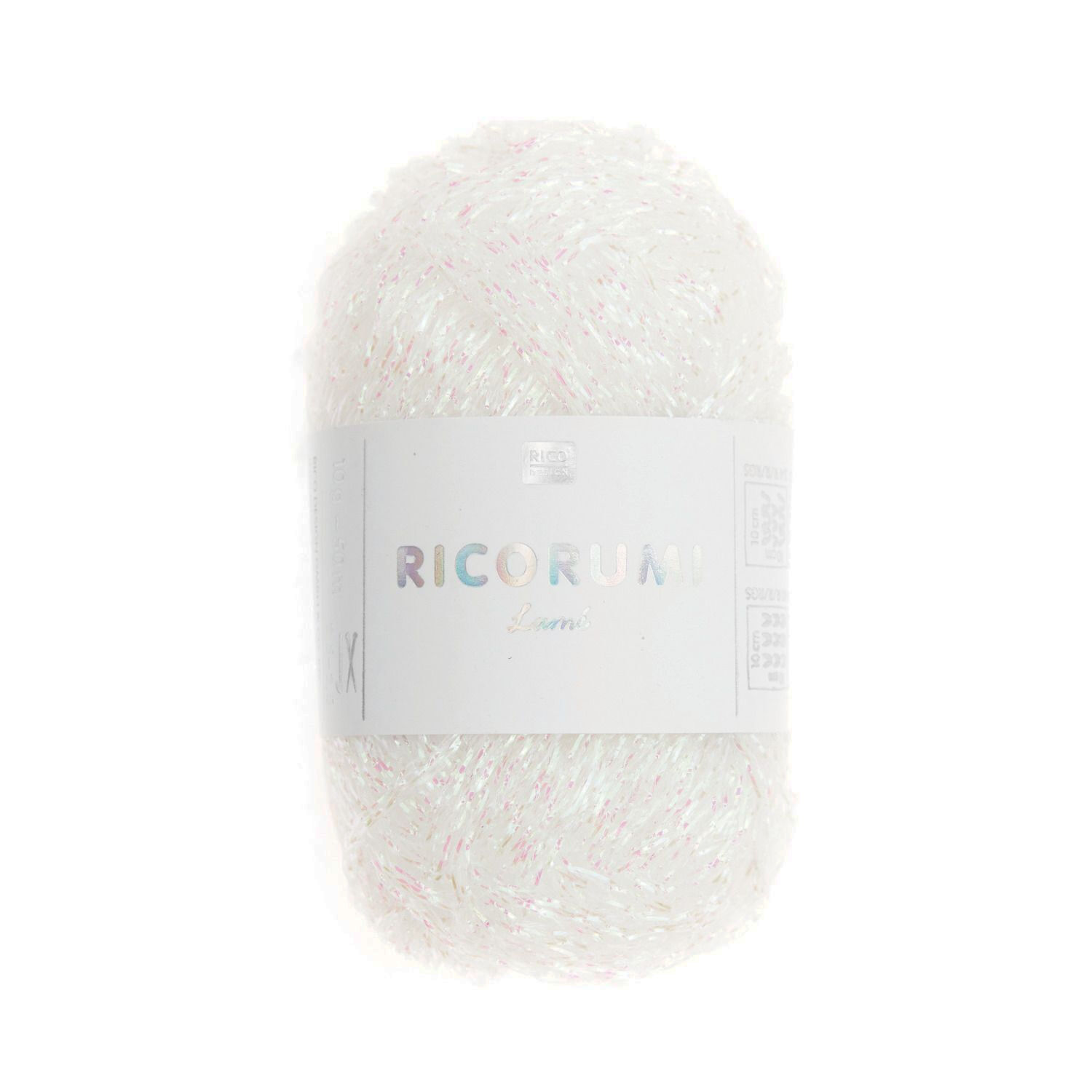 Ricorumi Lam Hkelgarn, 62% Polyester und 38% Polyamid, 10 g, Wei irisierend