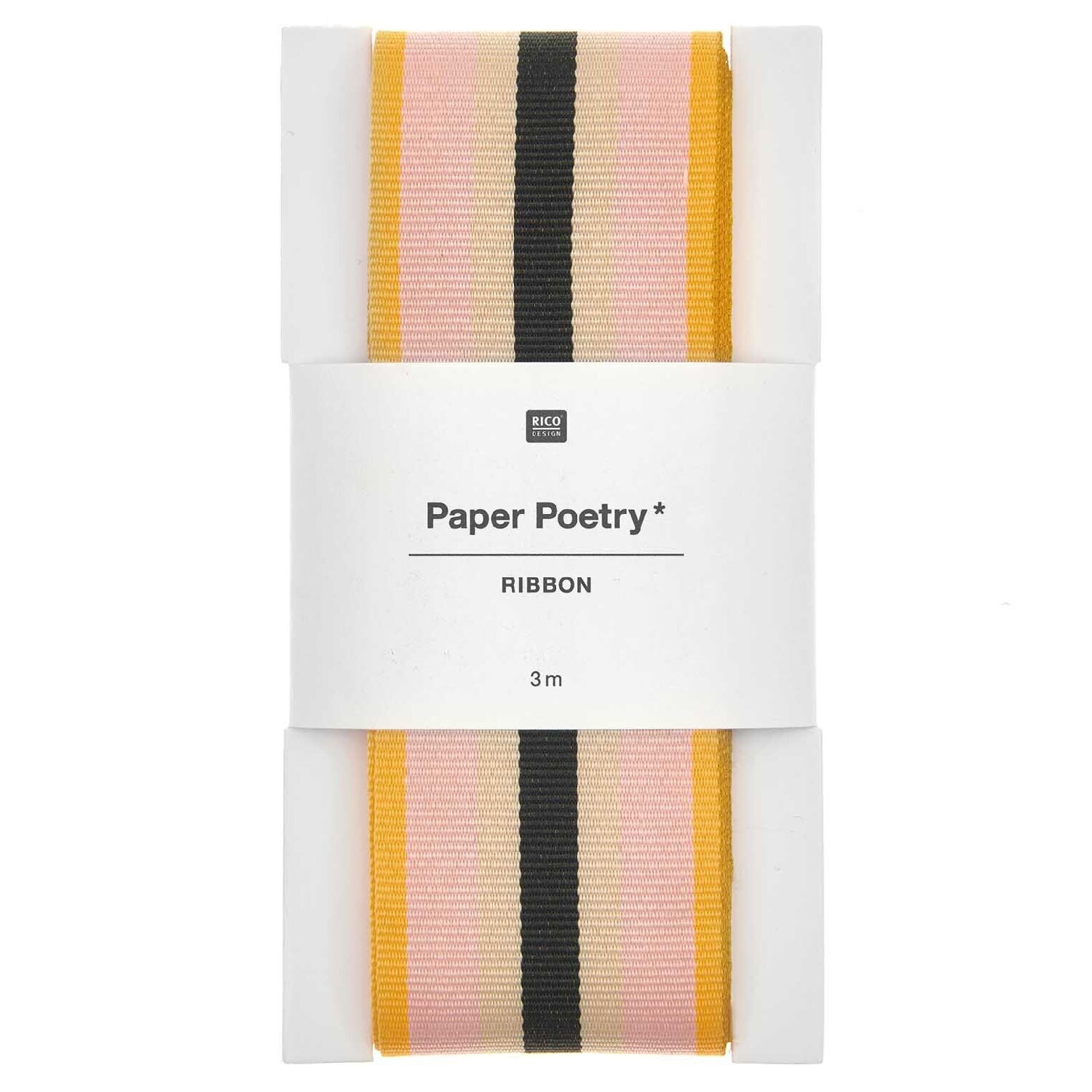 Webband Multi Streifen, 100% Polyester, Neon Rot-Rosa-Apricot-Schwarz, 38 mm x 3 m