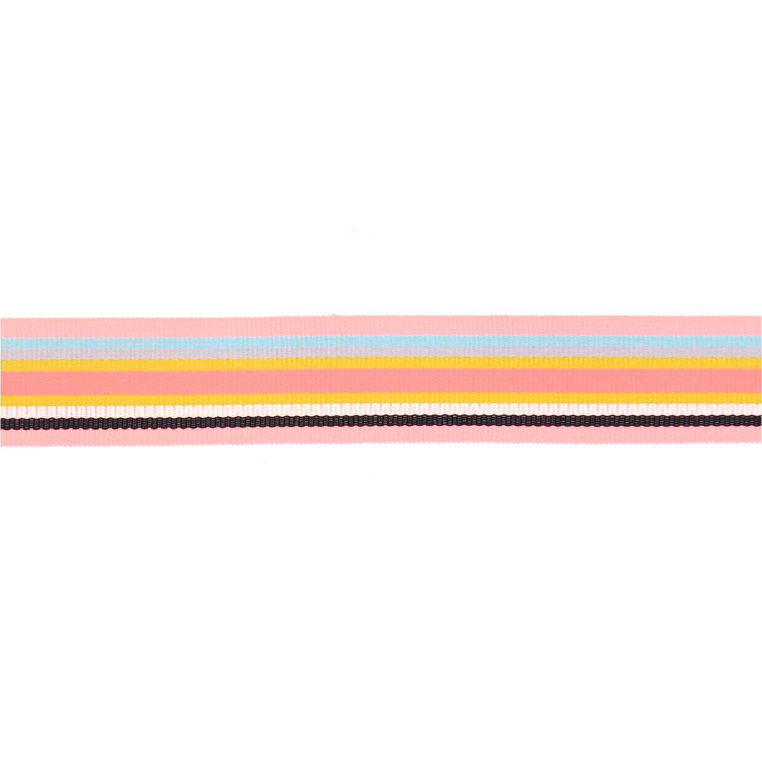 Webband Multi Streifen, 100% Polyester, Rosa-Schwarz-Iri-Grau-Gelb-Blau, 25 mm x 3 m Bild 2