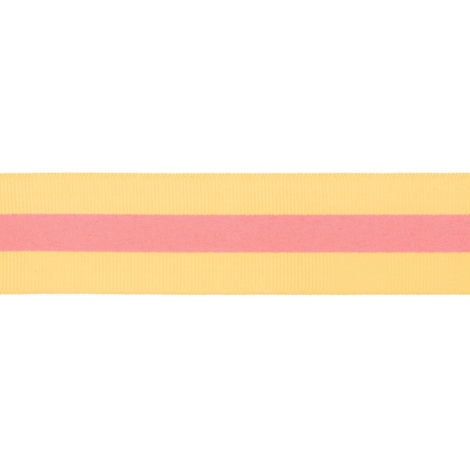 Webband Duo Streifen, 100% Polyester, Gelb-Neon Pink, 38 mm x 3 m Bild 2