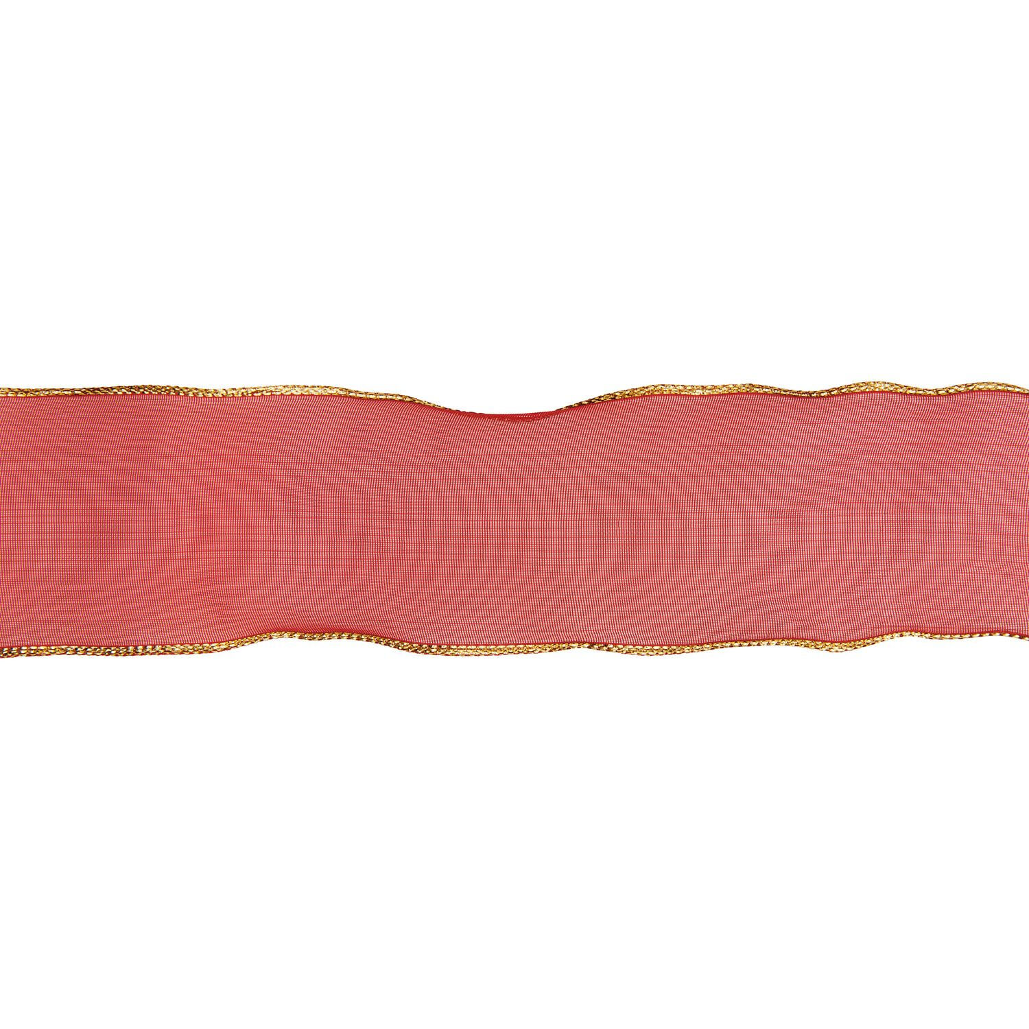 Organzaband mit Drahtkante, Rot-Gold, 38 mm x 3 m Bild 2