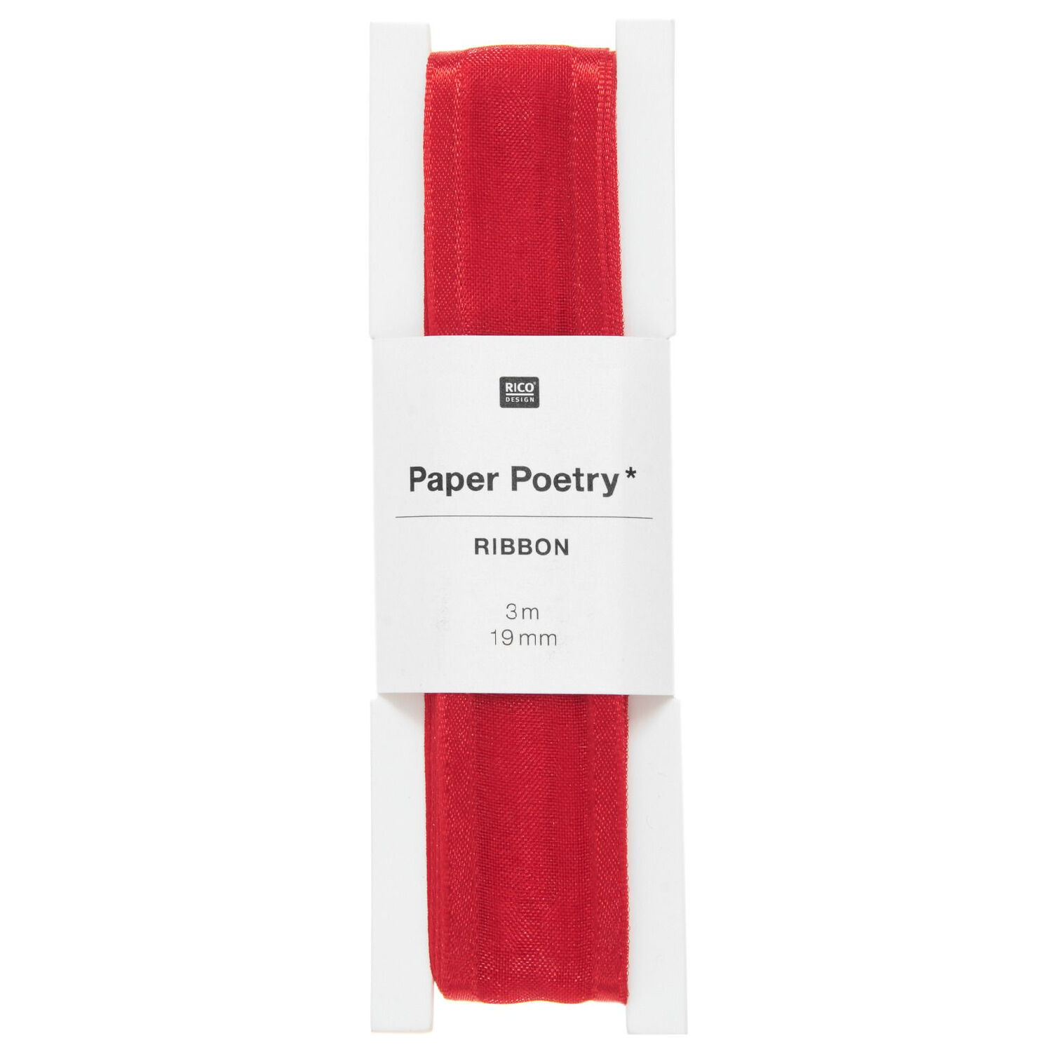Organzaband, 100% Nylon, Roter Rand, 19 mm x 3 m