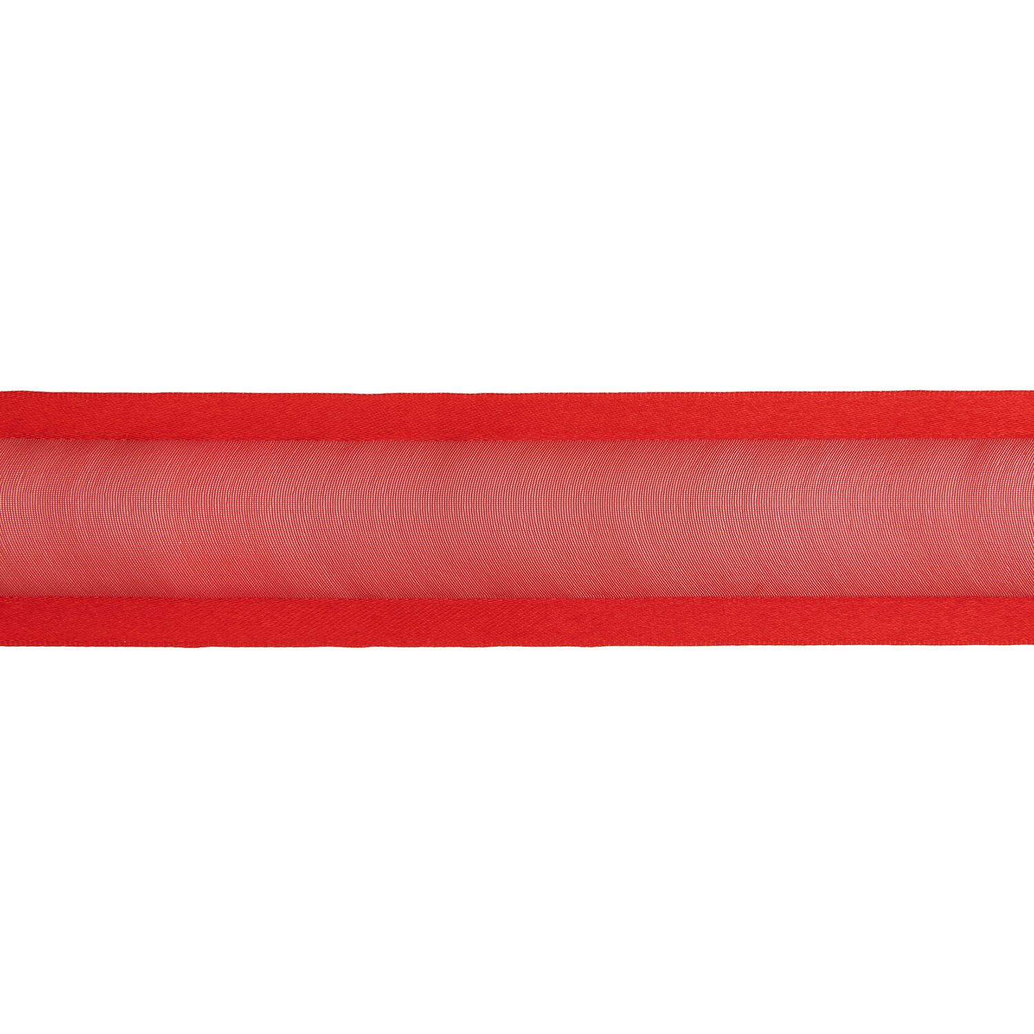Organzaband, 100% Nylon, Roter Rand, 38 mm x 3 m Bild 2