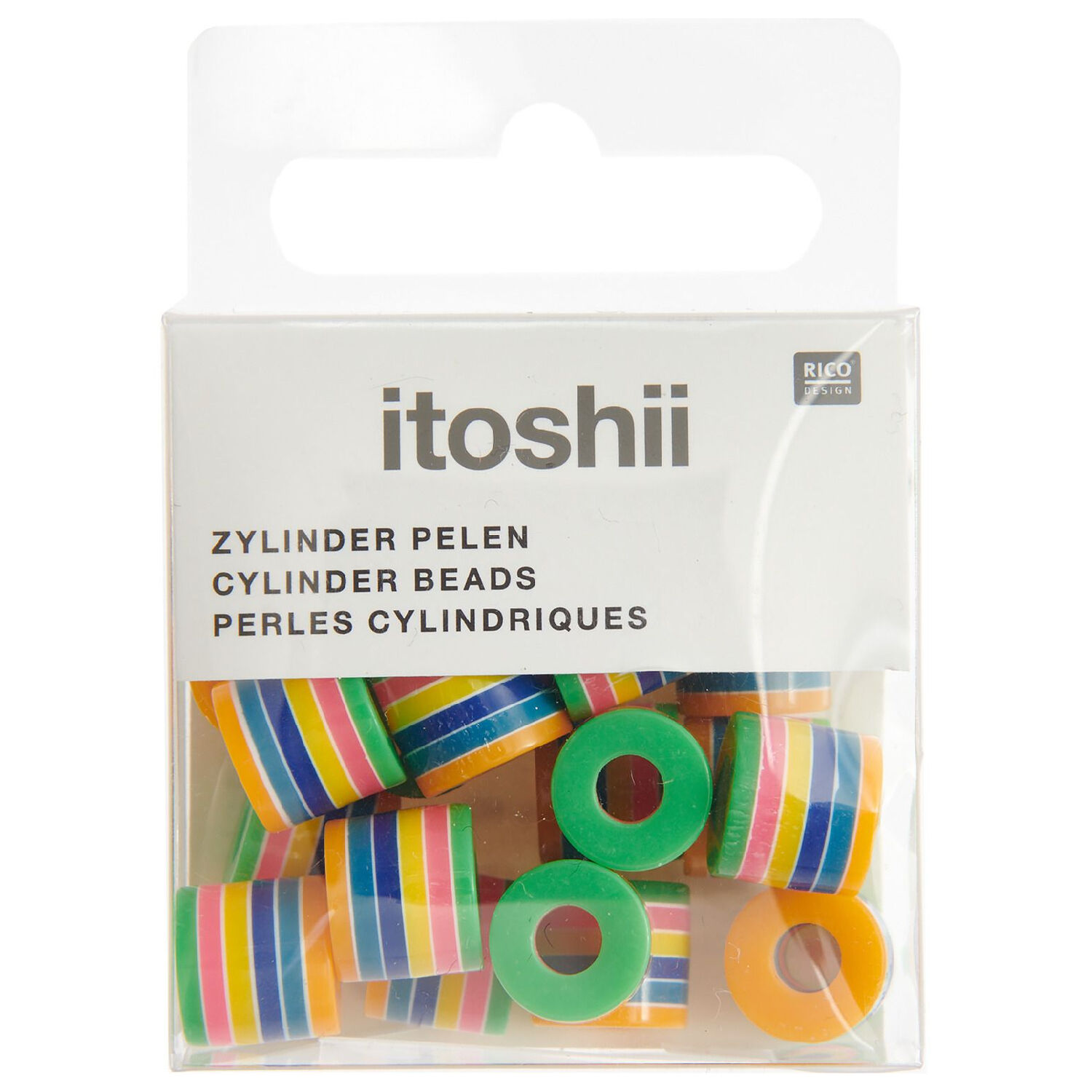 Kunststoff-Perlen, Itoshii, Zylinder gestreift, 9 x 10 mm, 21 Stk, Pastell Bild 2