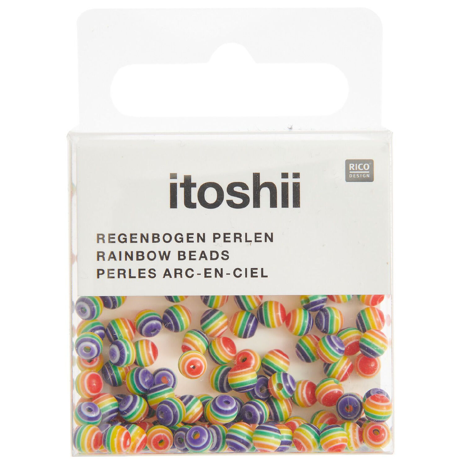 Kunststoff-Perlen, Itoshii, gestreift, rund, 4 mm, 120 Stk, Regenbogen Bild 2